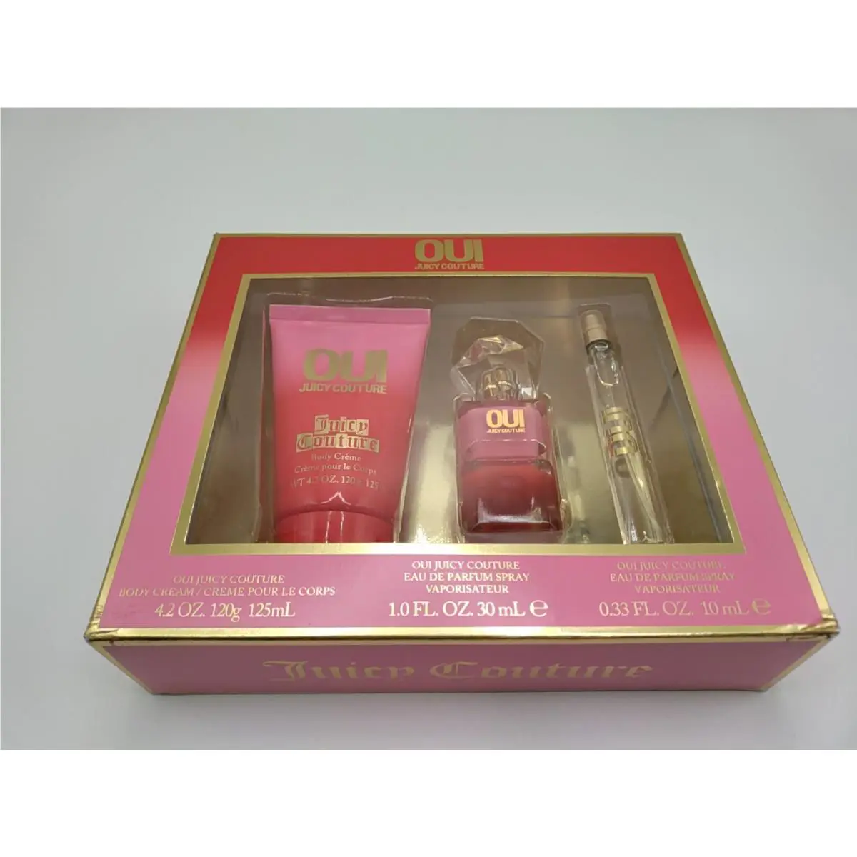 Juicy Couture Oui Eau De Parfum Spray 1 oz Perfume 0.33 Body Cream 3 pc Gift Set
