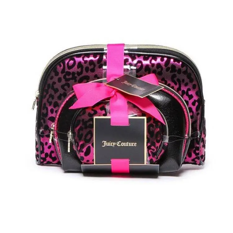 Juicy Couture Set of 3 Cosmetic Bag Case Pink Black Leopard Print. So Pretty