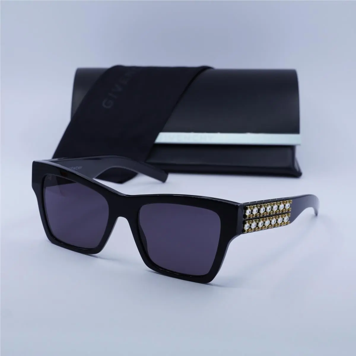 GV40076I 01A Shiny Black and Studs/grey 54-18-145 Sunglasses by Givenchy