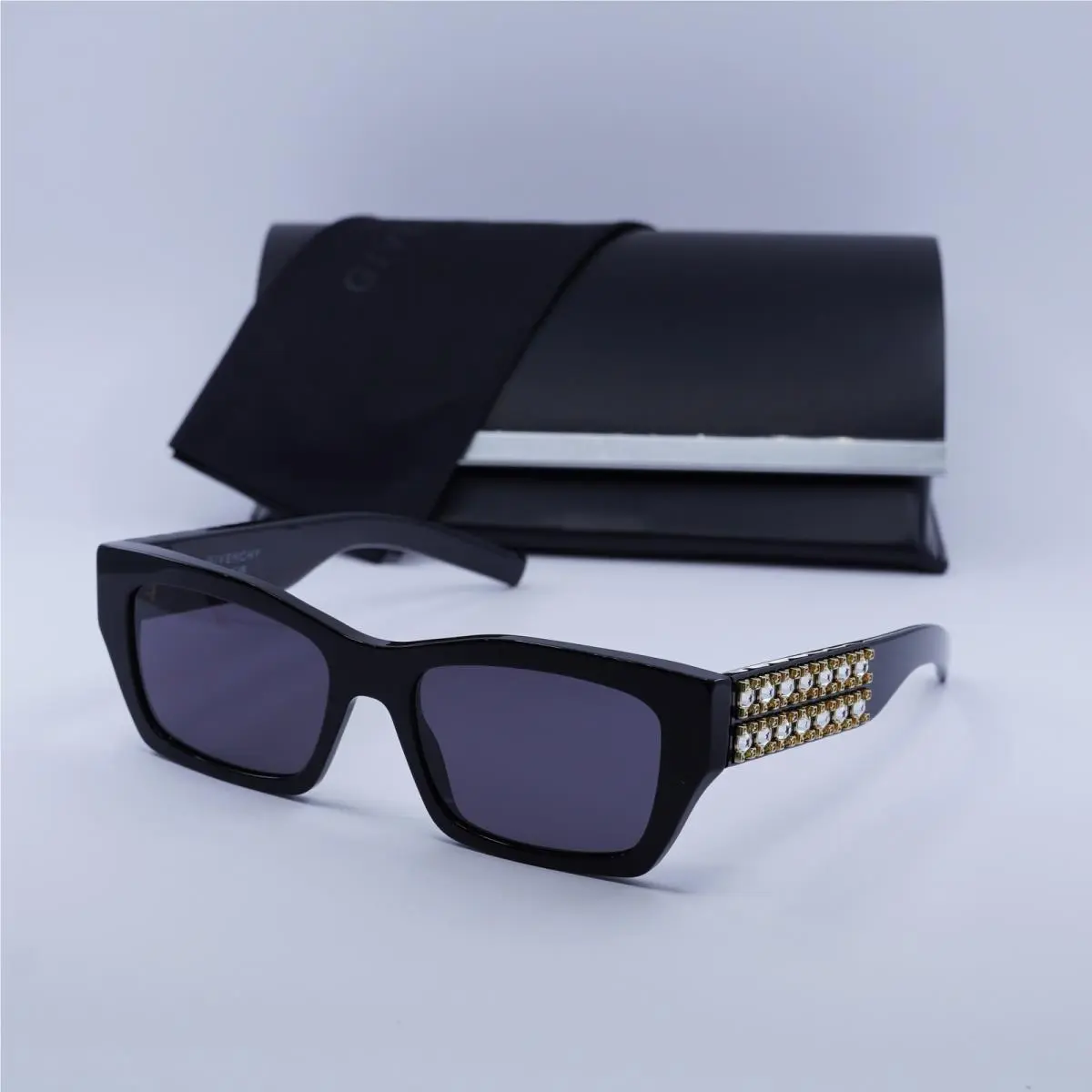 GV40077I 01A Shiny Black and Studs/grey 54-18-145 Sunglasses by Givenchy