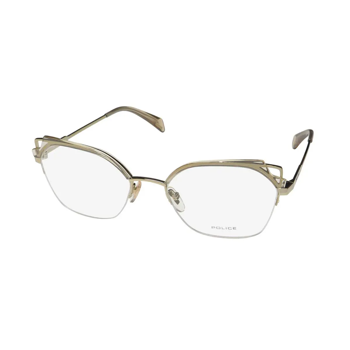 VPLA04 Zephirus 2 Half-rim Contemporary Design Hip Eyeglass Frame/glasses Crystal Beige / Gold by Police