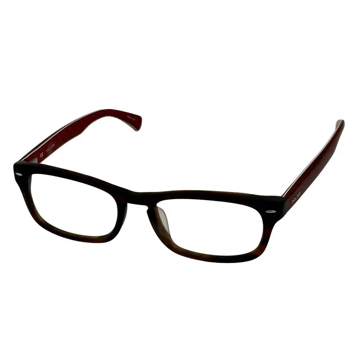 Police Mens Ophthalmic Frame Brown Red Rectangle V1697M Abrm. 53mm