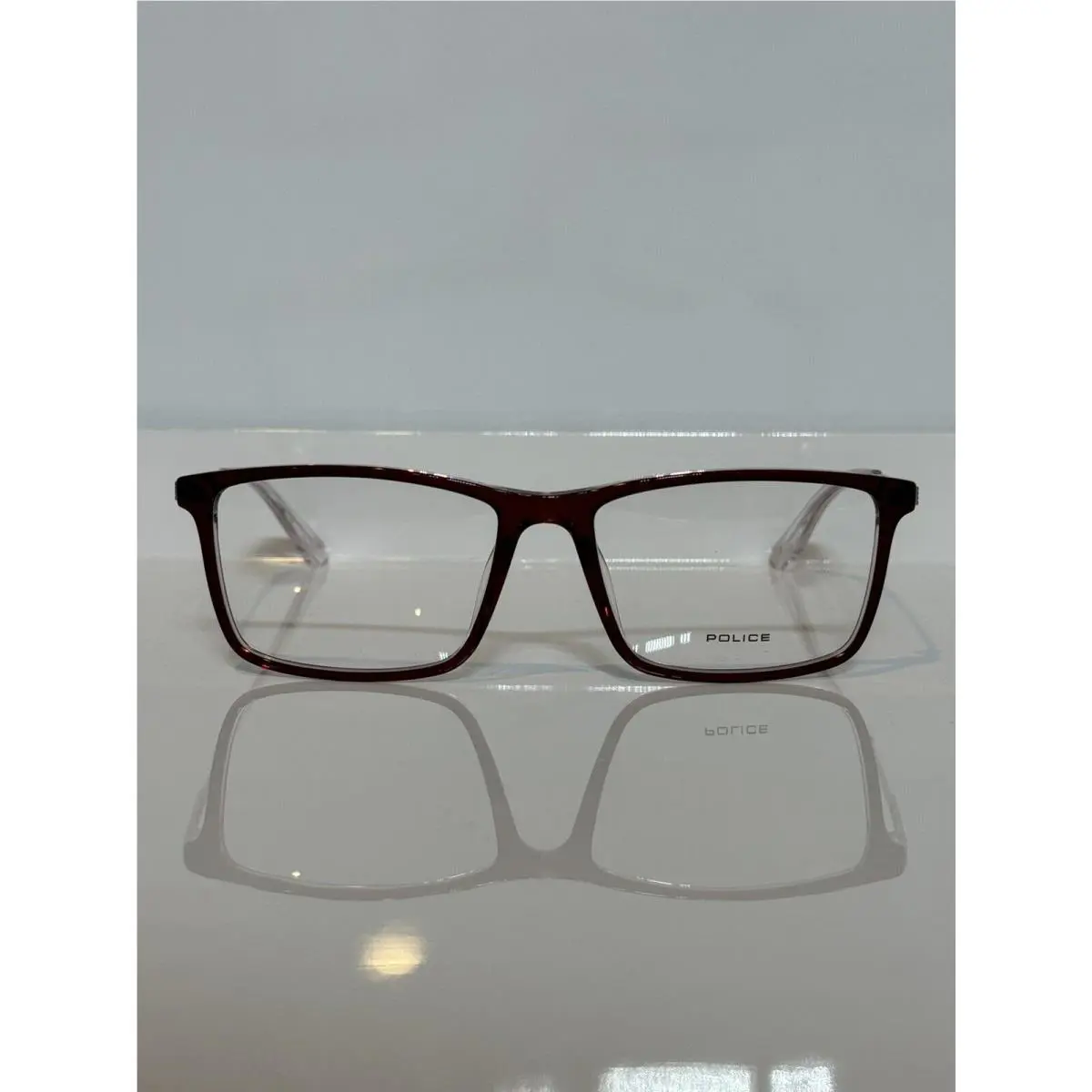 Police VPLD08 Crystal Red Rectangle Acetate Unisex Eyeglasses 55mm