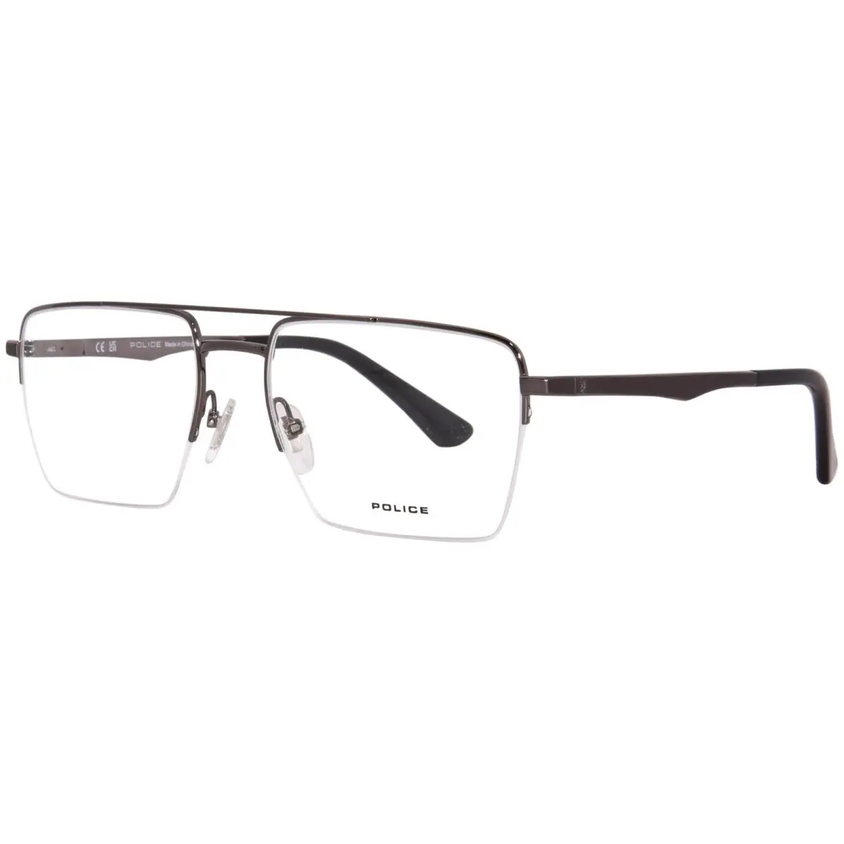 Police Quest-2 VPLG71 0509 Eyeglasses Men`s Silver/black Semi Rim 55mm
