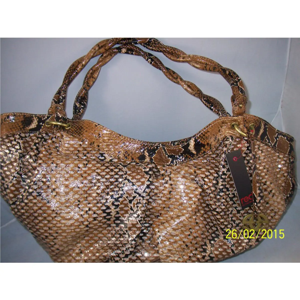 Red by Marc Echo Slouchy Shoulder Dune Tan Color Snake Print Large Bag Reg