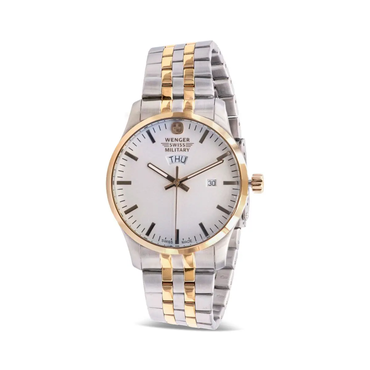 01.9041.214 Swiss Military Terragraph Gold Silver Tone Men`s Watch by Wenger