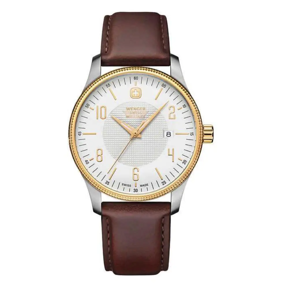 01.9041.215 Terragraph Brown Leather Strap Date Men`s Watch by Wenger
