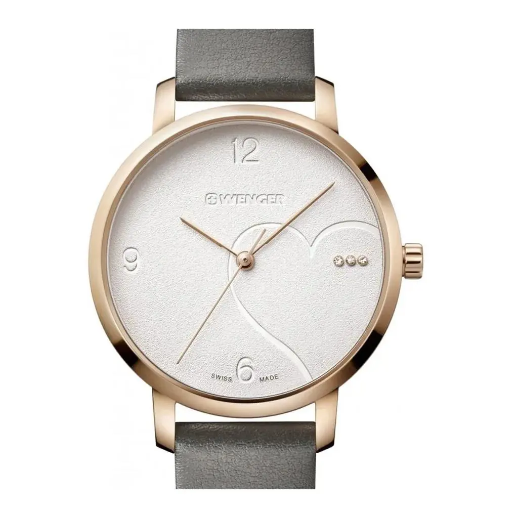 Wenger Swiss Army Made Womens Watch White Dial Crystals Gray Leather GOLD111