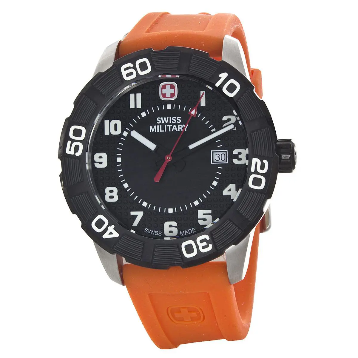 Swiss Military Men`s Black Dial Orange Rubber Band Watch by Wenger