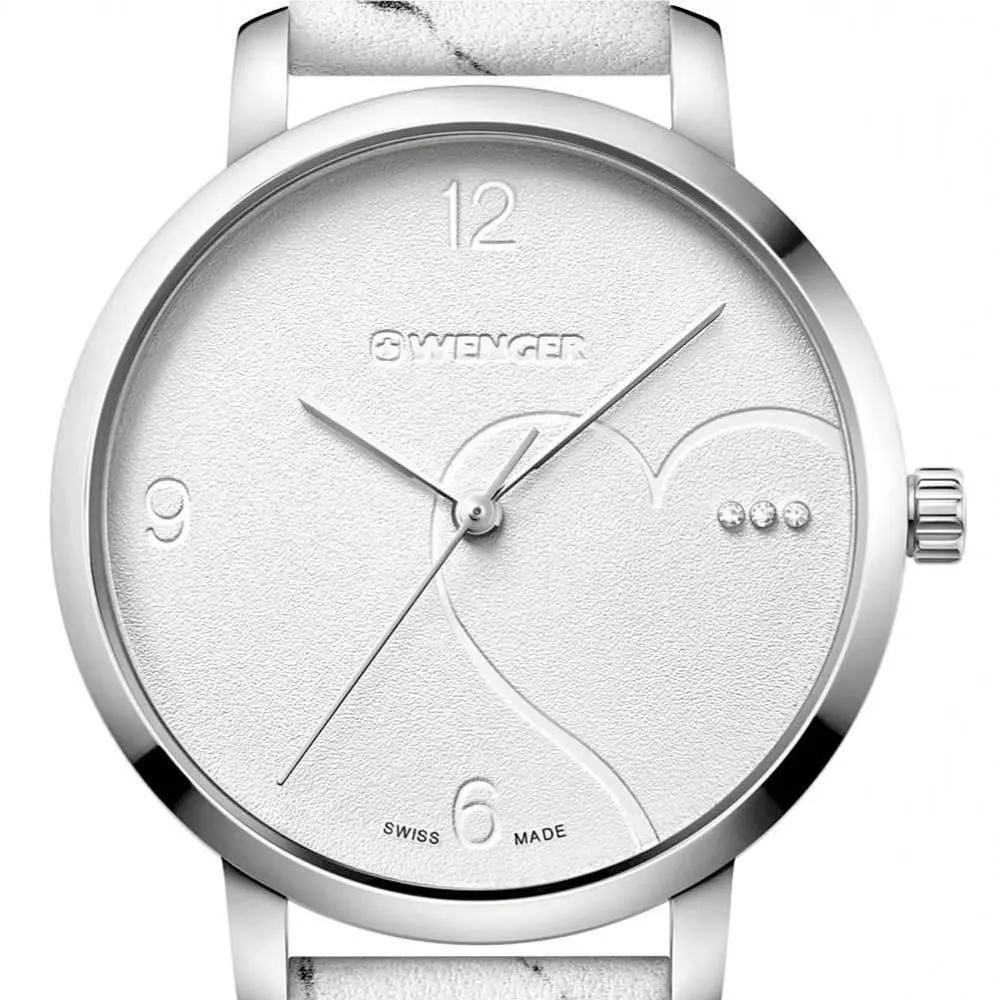 Wenger Swiss Army Made Womens Watch White Dial Crystals Leather Quartz 109
