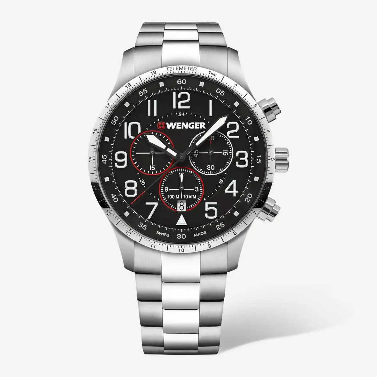 Wenger Swiss Army Men`s 01.1543.120 Attitude Black Dial Chronograph Watch 44mm