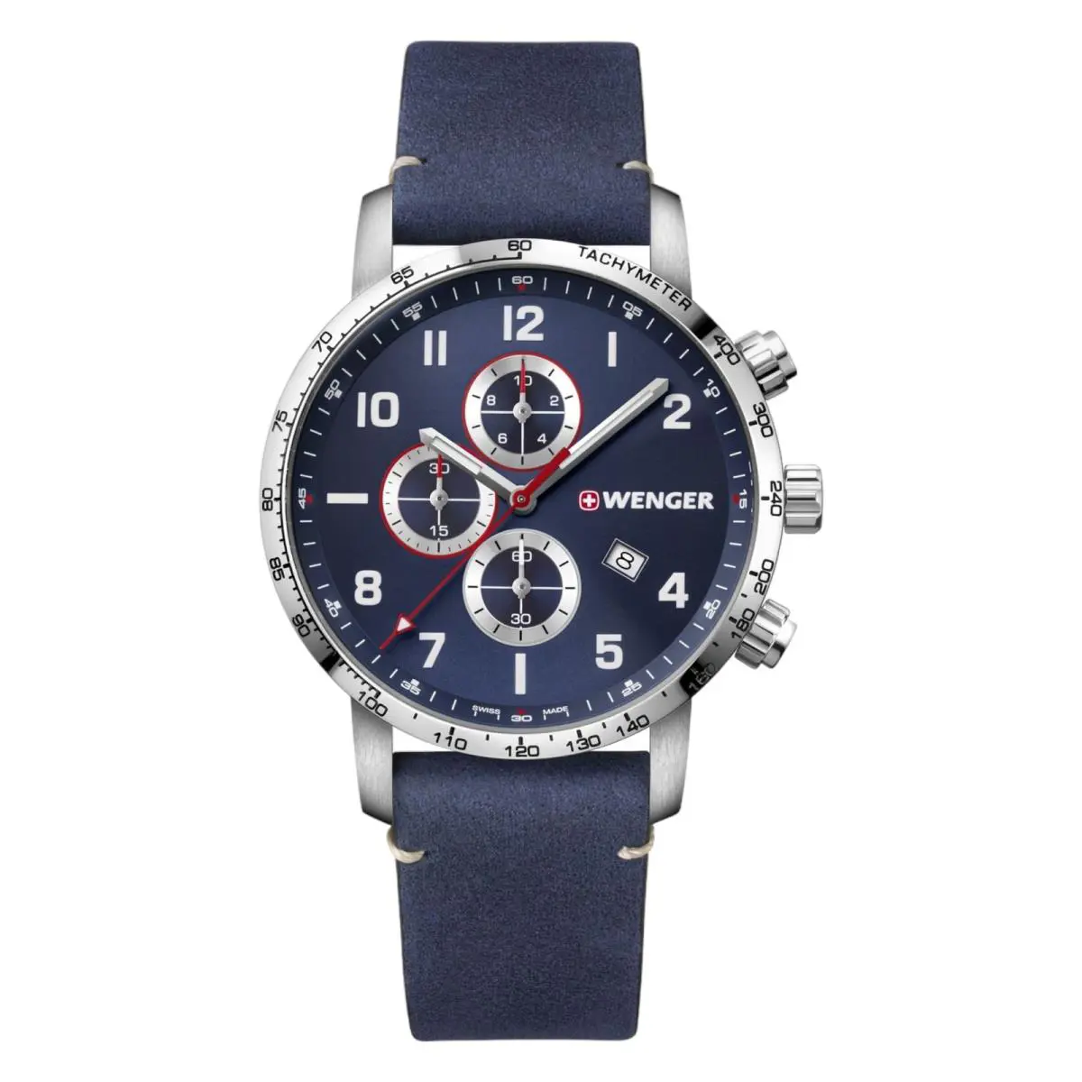 Wenger Swiss Army Men`s 01.1543.109 Attitude Blue Dial Watch 44mm - Dial: Blue, Band: Blue, Bezel: Silver