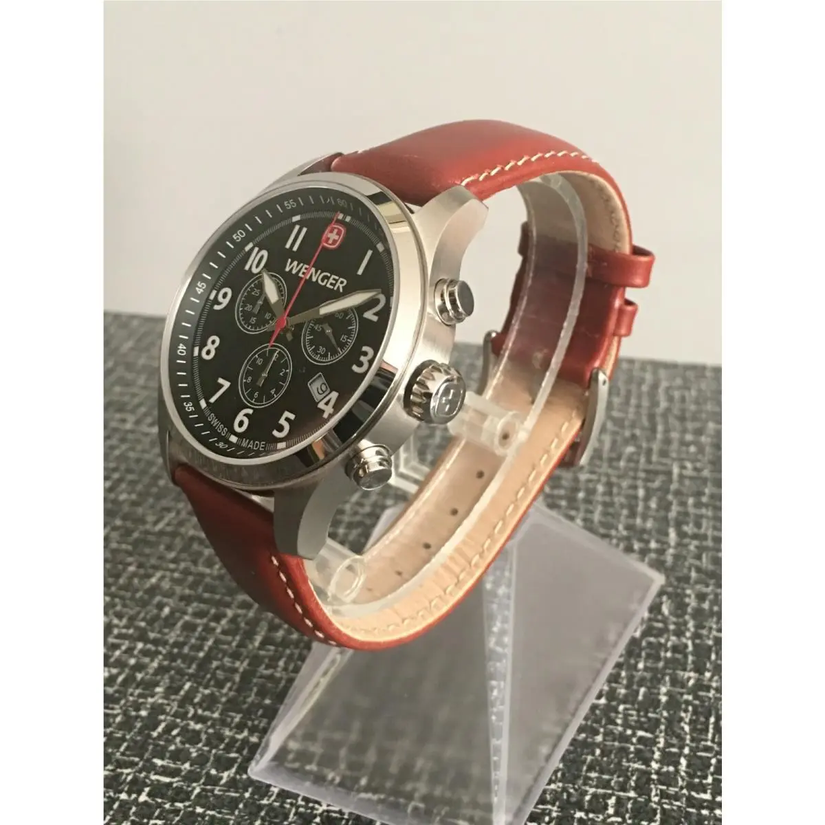 Wenger 0543.102 Men`s Tetragraph Black Dial Date Chronograph Leather Strap