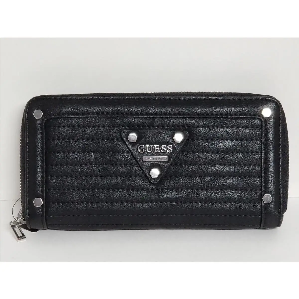 Presley Dove Gray or Black Medium Checkbook Wallet Black Large Zip Around by Guess