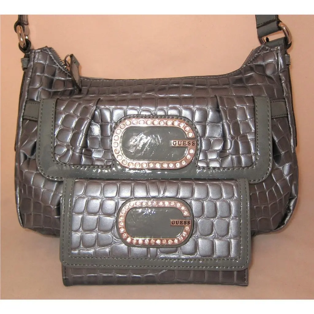 Jenn Croco Print Banana Bag Purse Small Shoulder Satchel Sac Wallet Set Blue by Guess