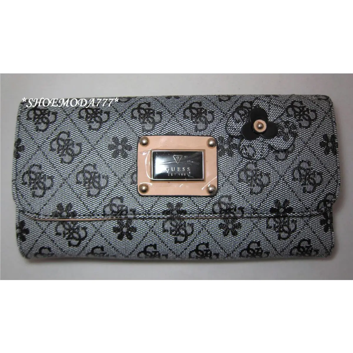 Guess Persuasion Slim Wallet Purse Flower Signature 4G Logo Black