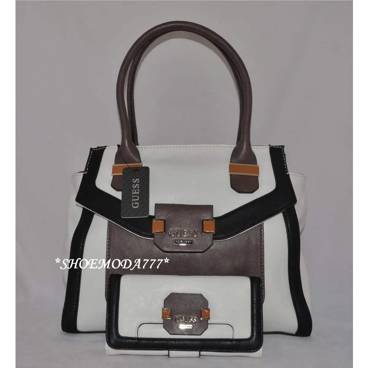 Keita Avery Shoulder Bag Purse Handbag Satchel Tote Wallet File Clutch White Multi by Guess