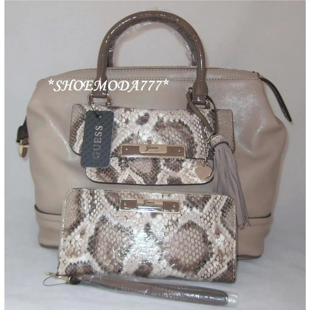 Spotlight Bag Purse Box Satchel Wallet Wristlet Tassel Heart Charm Snake Browns by Guess