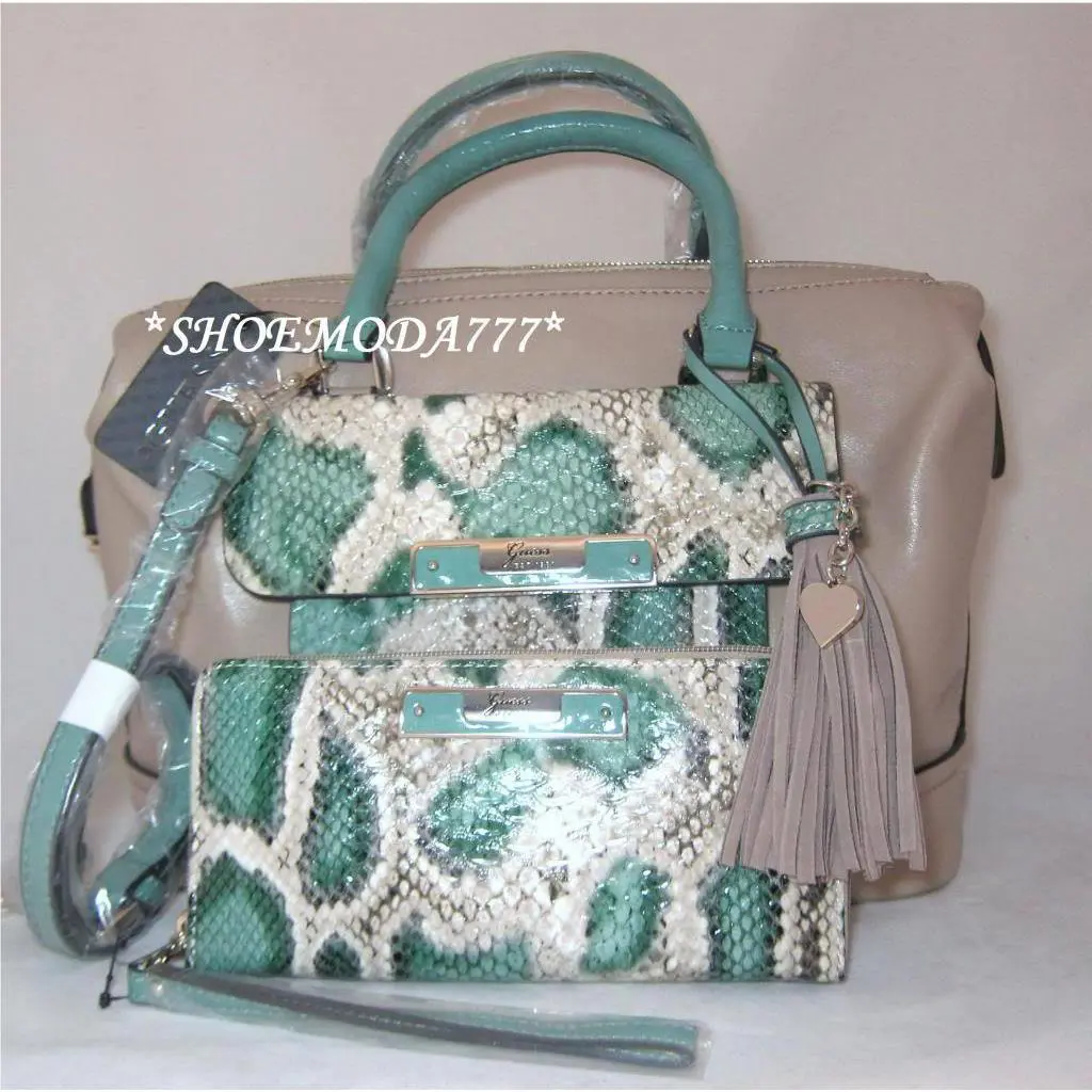 Spotlight Bag Purse Box Satchel Wallet Wristlet Tassel Heart Charm Snake Greens by Guess