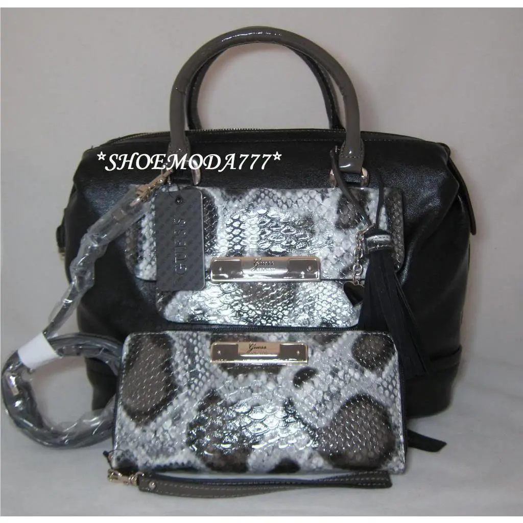 Spotlight Bag Purse Box Satchel Wallet Wristlet Tassel Heart Charm Snake Blacks by Guess