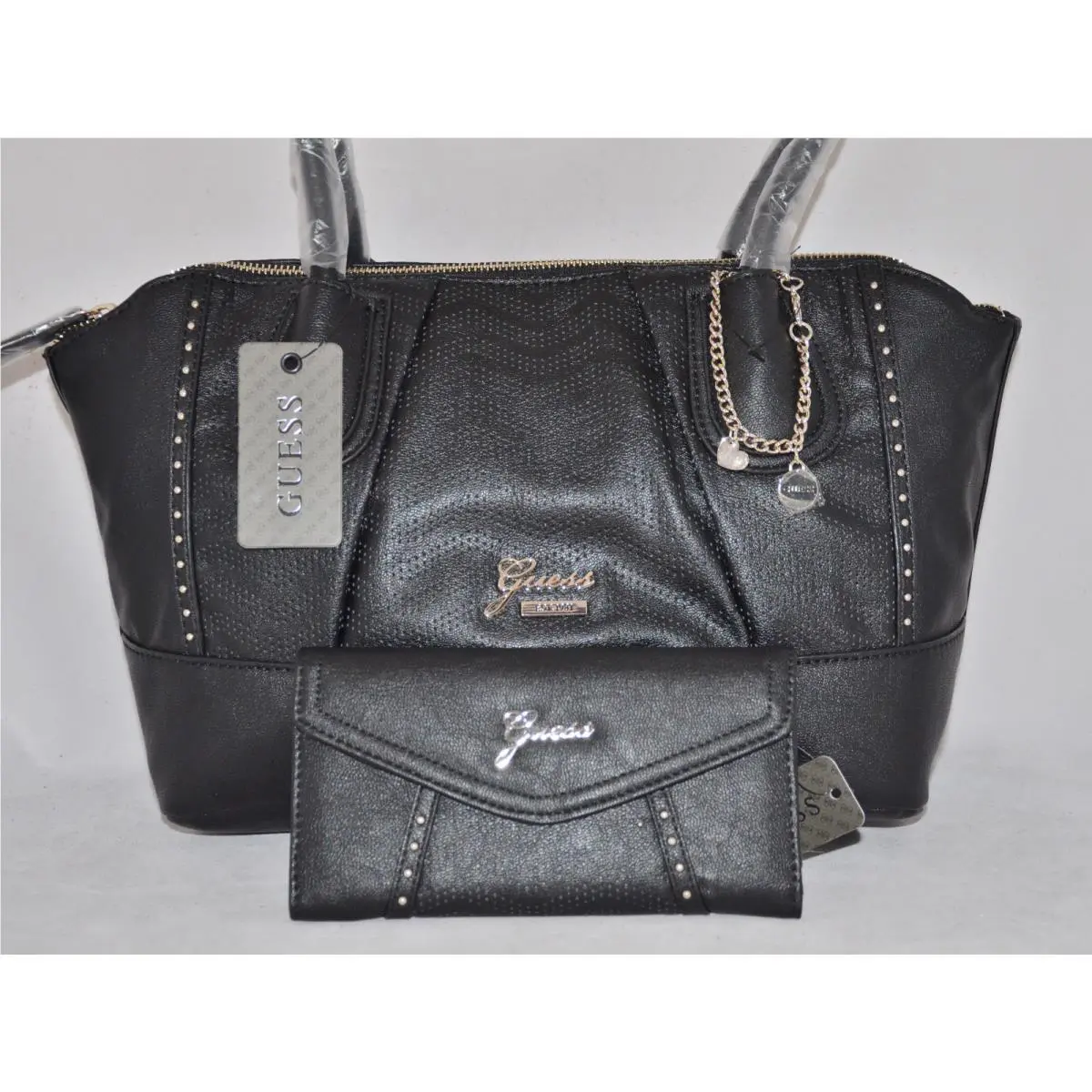 Guess Tahlia Rosata Satchel Bag Purse Wallet Set Charm Studded Chalk Multi