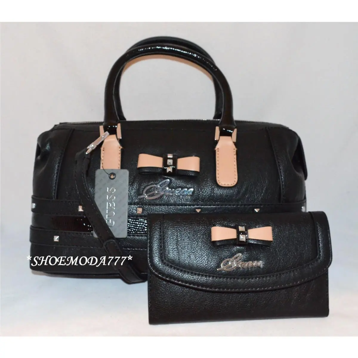 Kade Bag Purse Handbag Satchel Wallet Checkbook Set Bow Black Taupe Newnew Black by Guess
