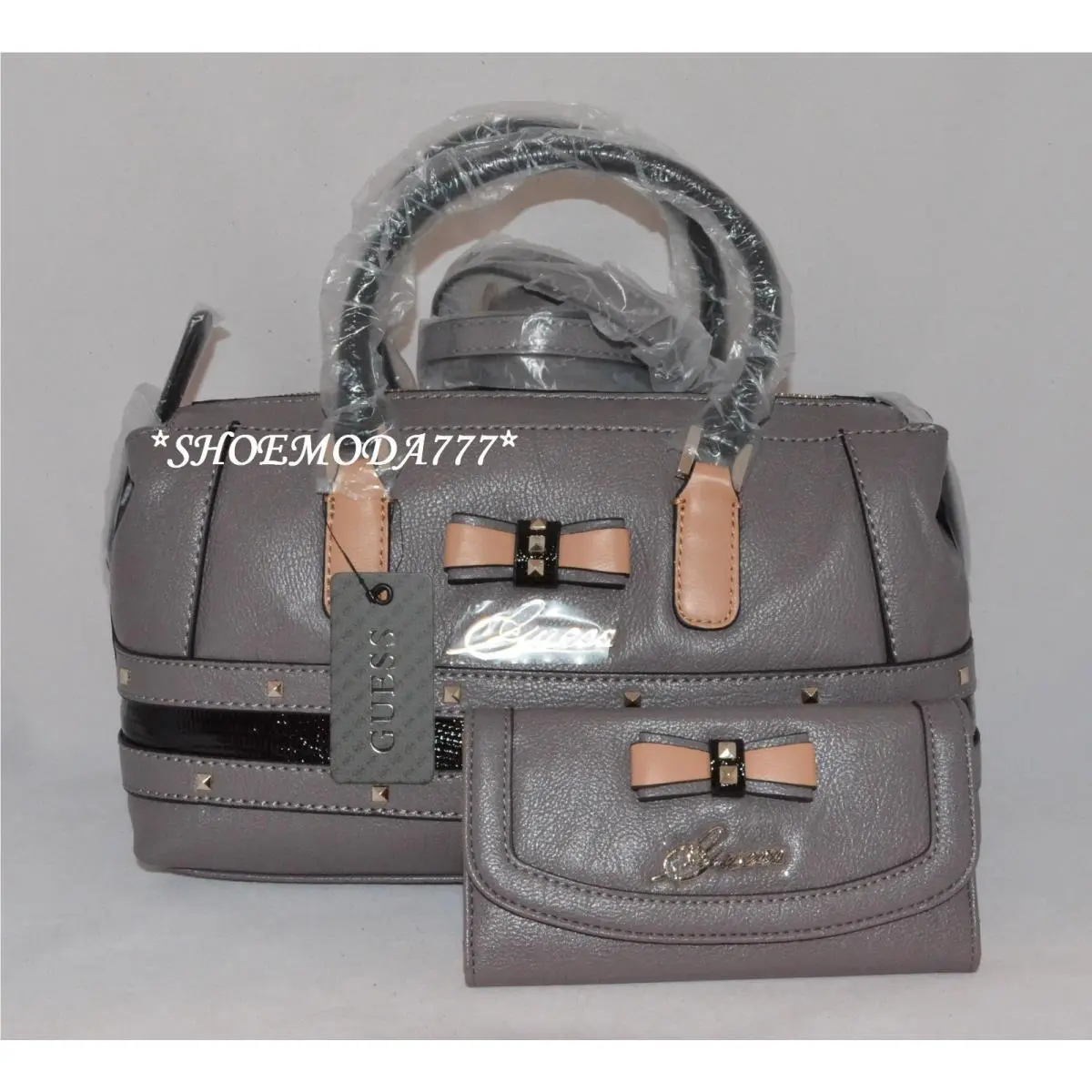 Kade Bag Purse Handbag Satchel Wallet Checkbook Set Bow Black Taupe Newnew Brown by Guess