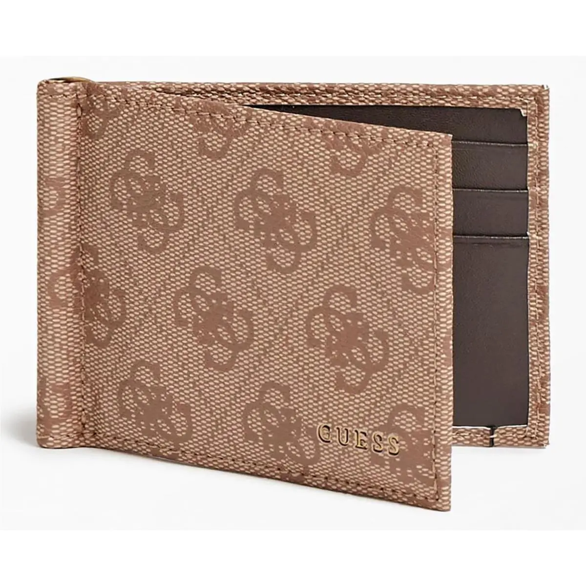 Guess Vezzola 4G Logo Printed Mens Leather Wallet In Latte