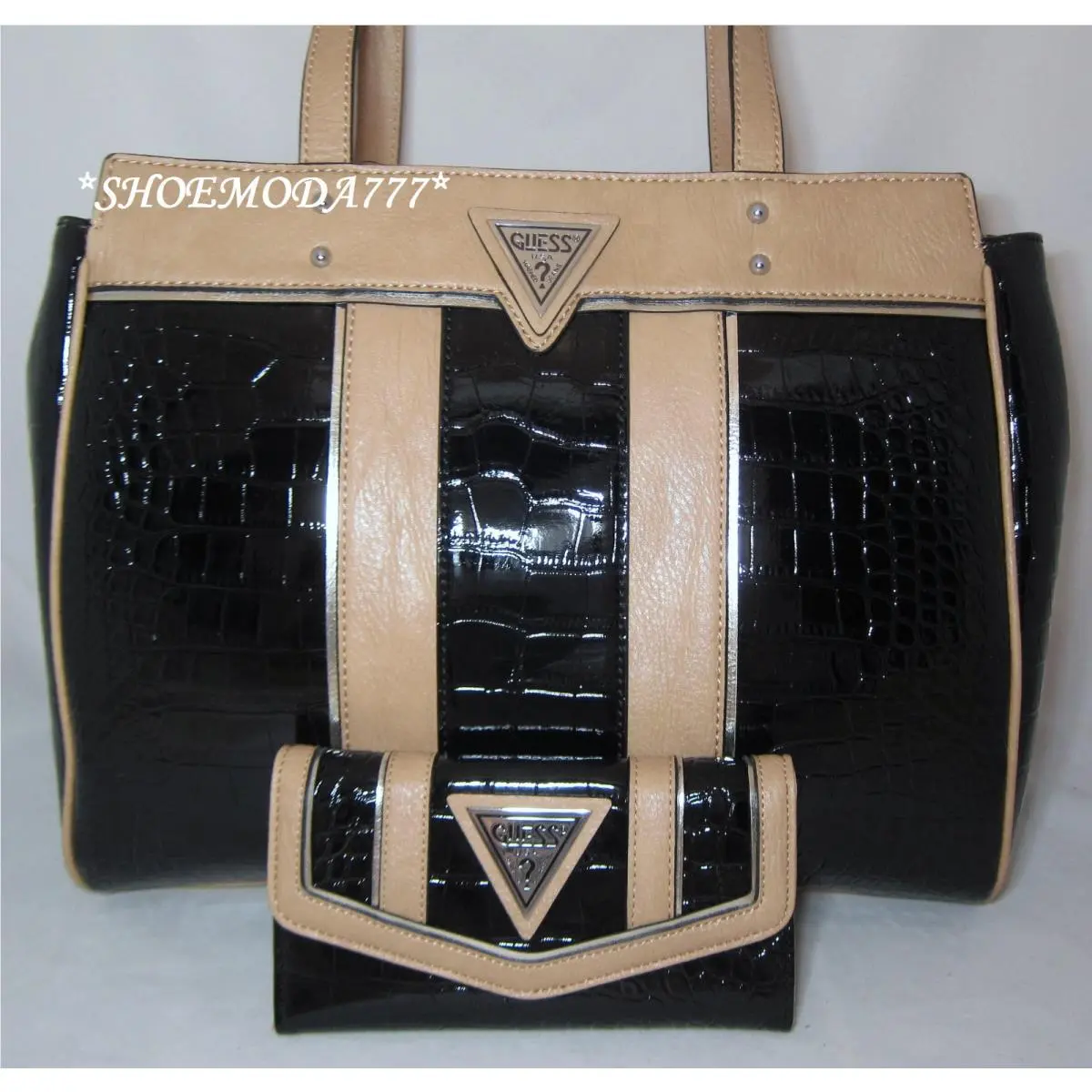 Jacksonville Shoulder Bag Purse Tote Shopper Wallet Croco Triangle Logo Black by Guess