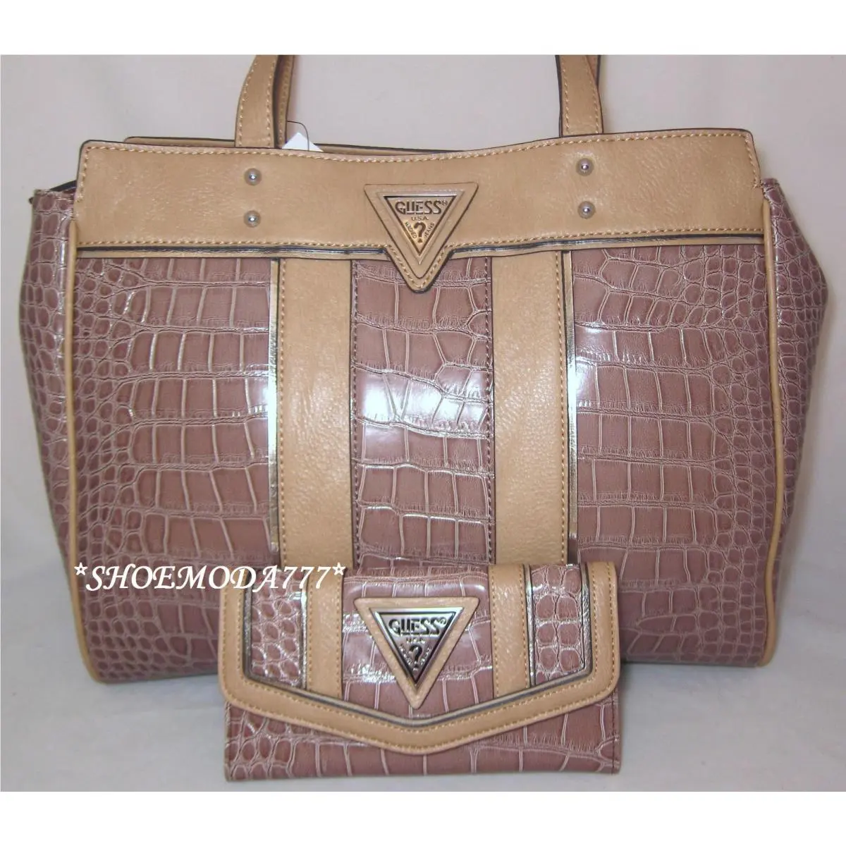 Jacksonville Shoulder Bag Purse Tote Shopper Wallet Croco Triangle Logo Brown by Guess