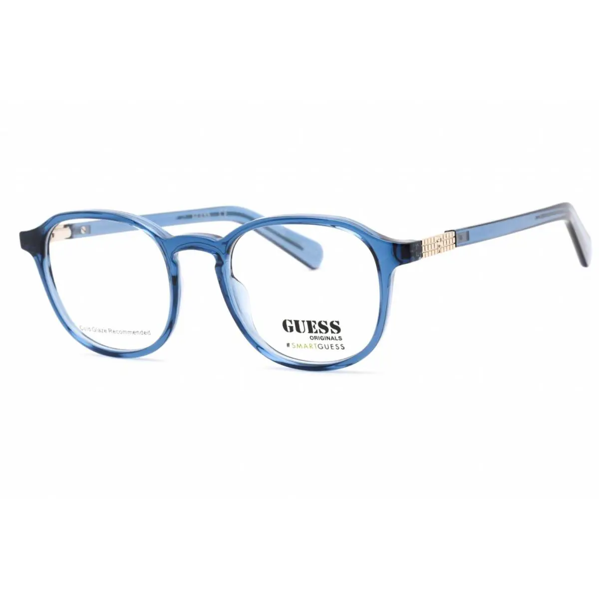 Guess Men`s Eyeglasses Full Rim Shiny Blue Plastic Rectangular Frame GU8251 090