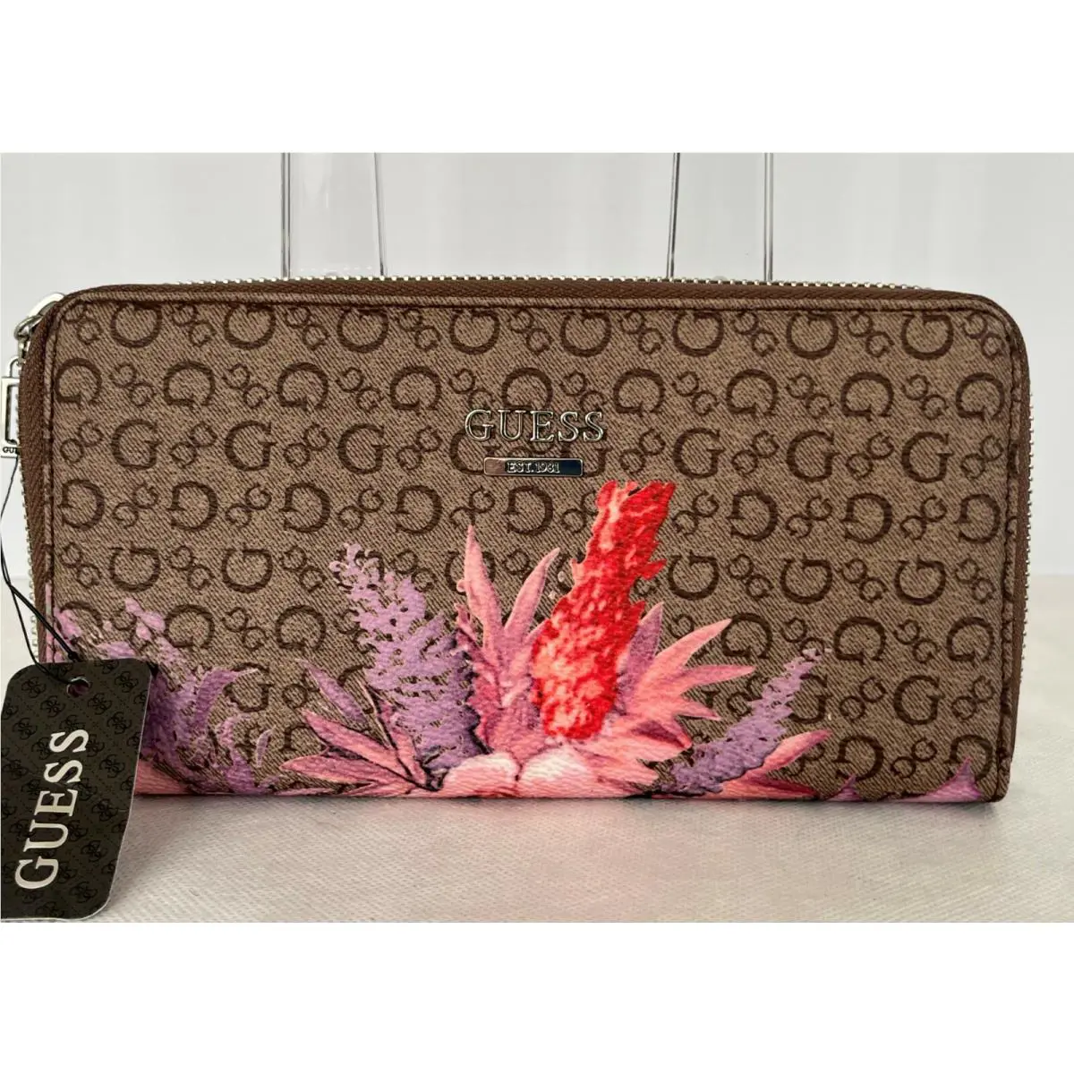 Guess Floral Wallet Logo Brown Ashville Large