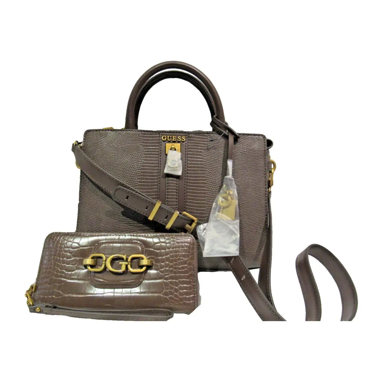 Guess Ginevra Ladies Handbag in Brown Crossbody Strap Matching Wallet Set