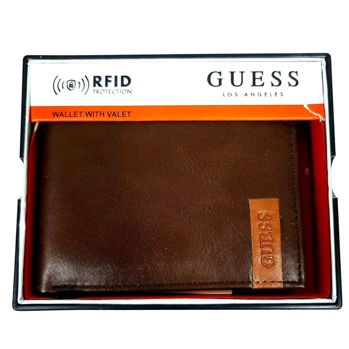Guess Brown Leather Bi-fold Logo Men`s Rfid Passcase Wallet