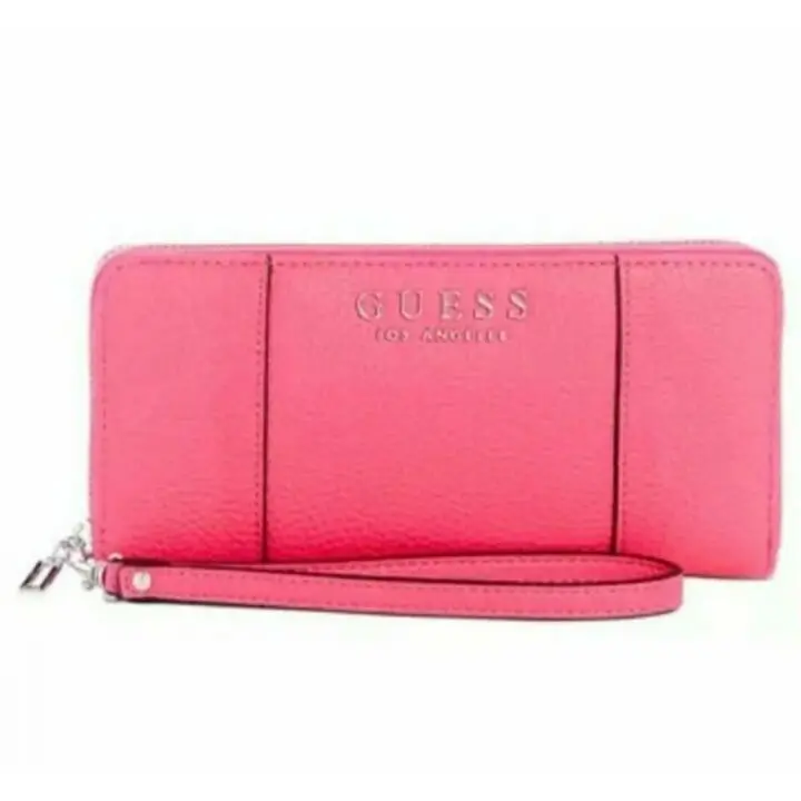 Guess Heidi Fuchsia/sliver Hardware Zip Around Wallet 12 Cards