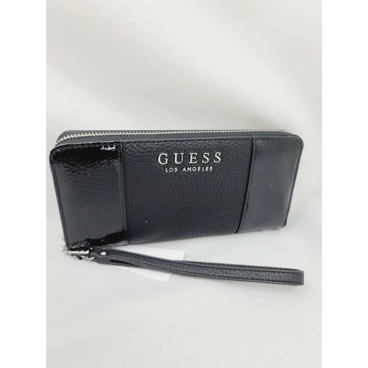 Guess Heidi Multi Patent Large Zip Around Black Wallet 12 Card Slots