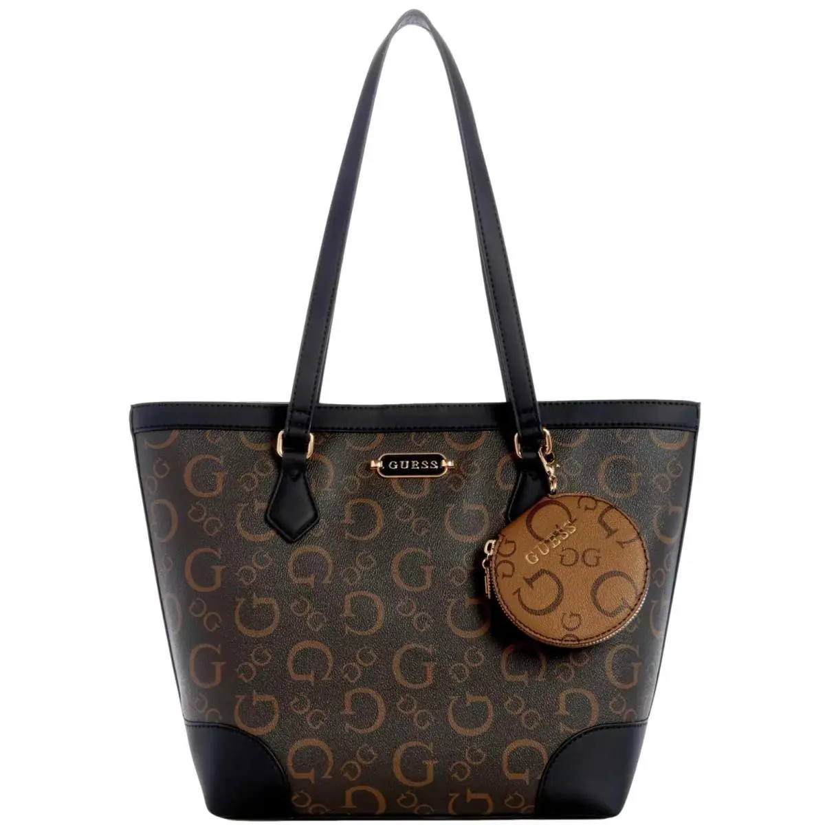 Guess Women`s Logo Tote Bag Handbag Purse + Coin Pouch - Natural Brown