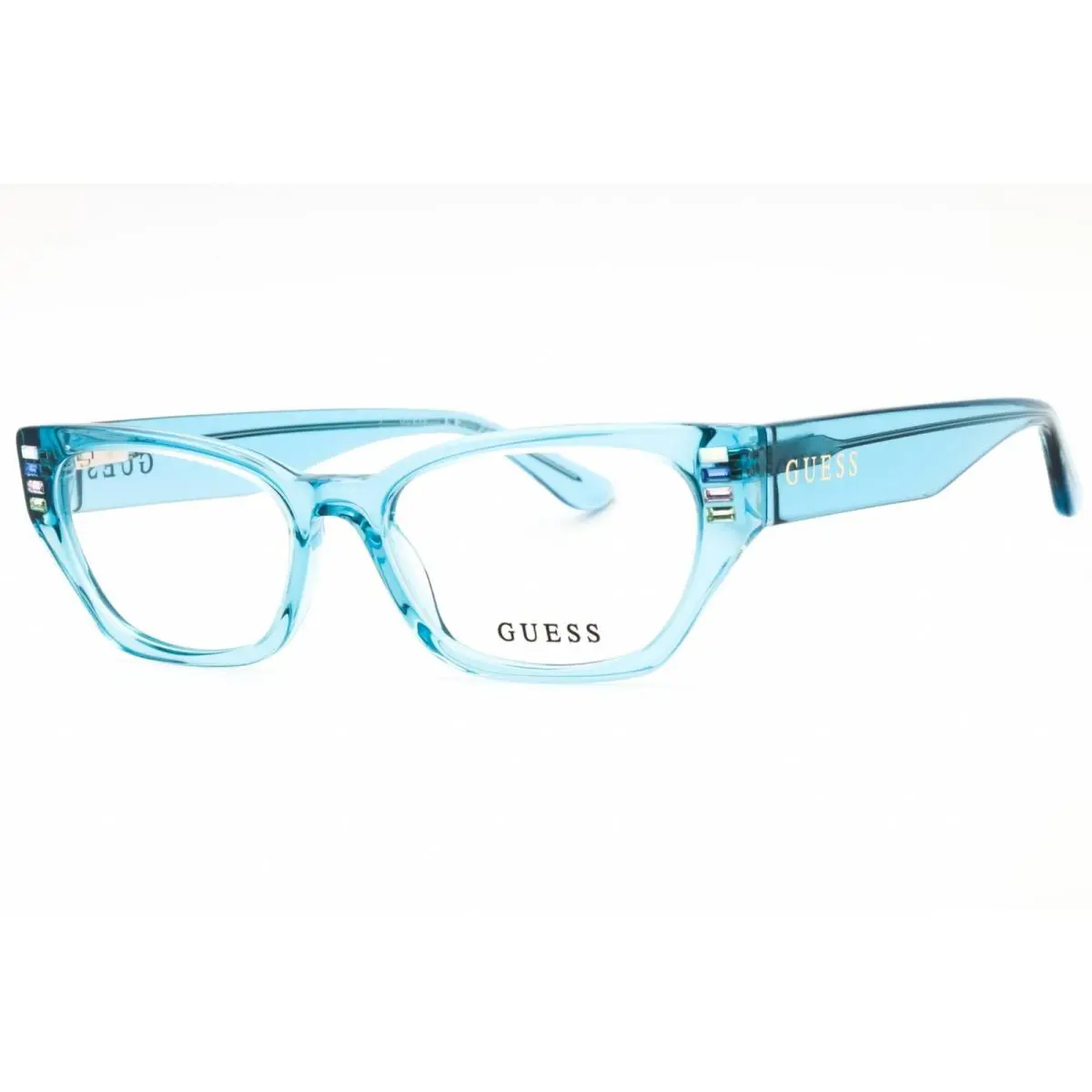 Guess Women`s Eyeglasses Shiny Turquoise Acetate Cat Eye Shape Frame GU2967 087