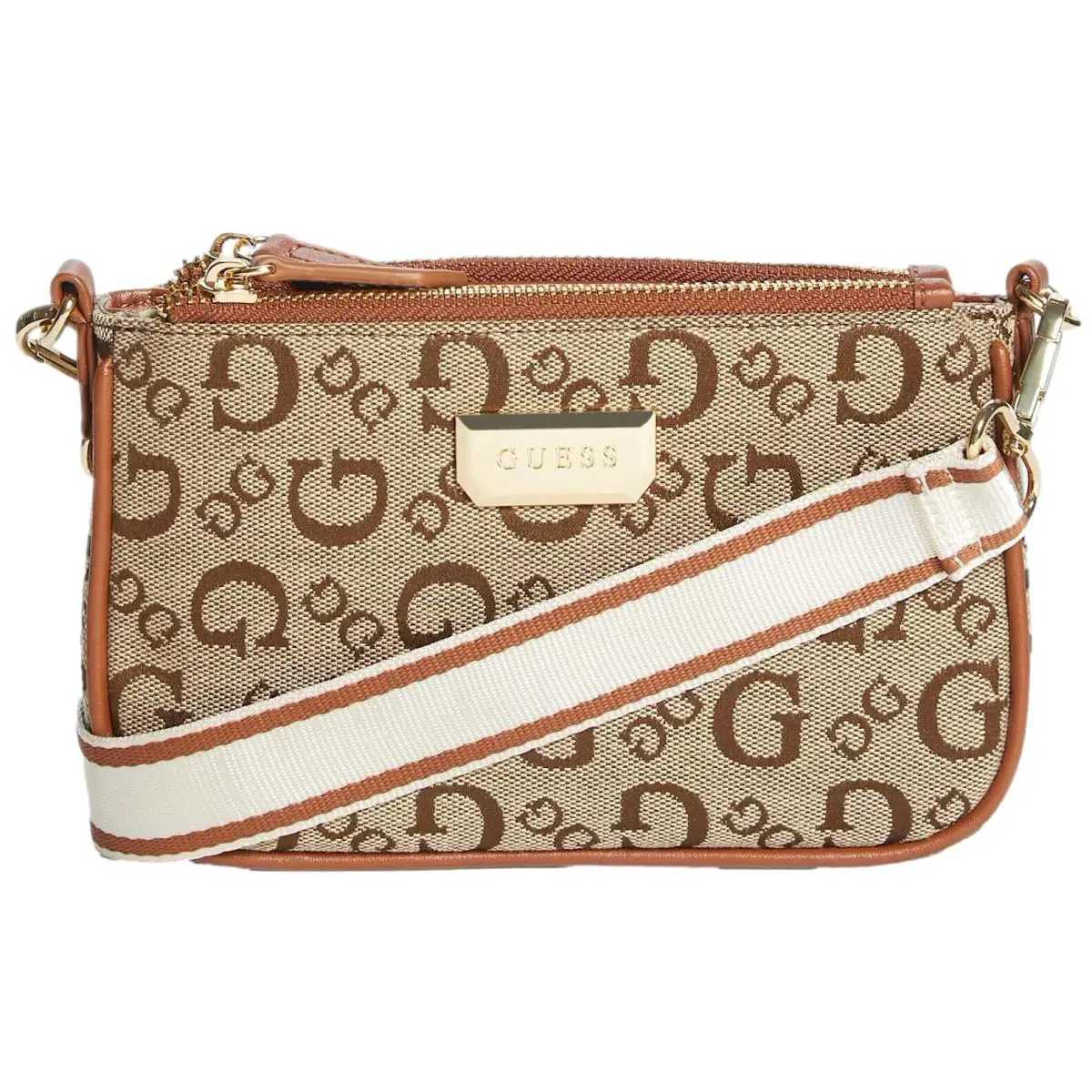 Guess Women`s Whitney Logo Small Crossbody Bag Handbag Phone Wallet- Brown