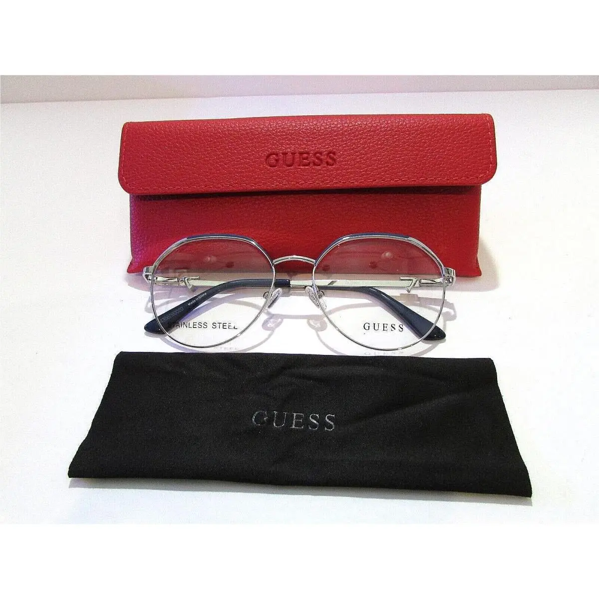 Guess GU2866 GU 2866 010 Shiny Light Nickeltin Eyeglasses Rx-able Frame