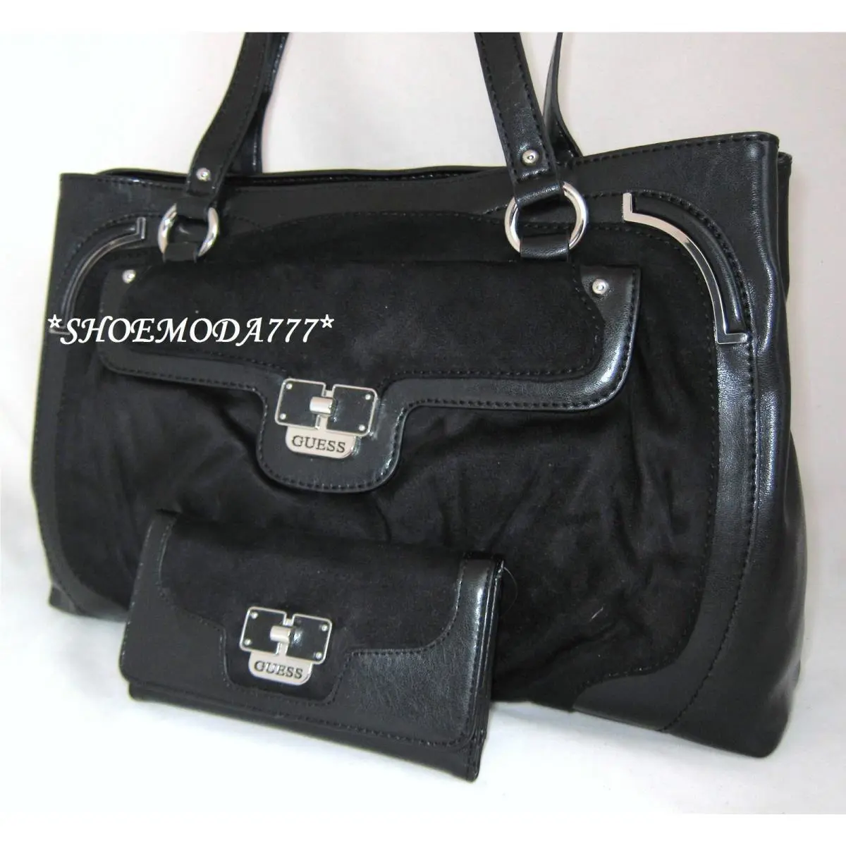 Guess Mia Luxe Shoulder Bag Purse Satchel Tote Handbag Sac Wallet Set Black