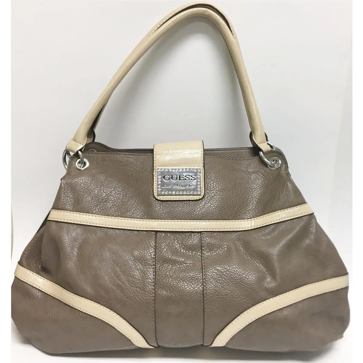 New-guess Kissa Taupe Brown+cream/off-white Leatherette Tote Hand Bag PURSE-$125 by Guess