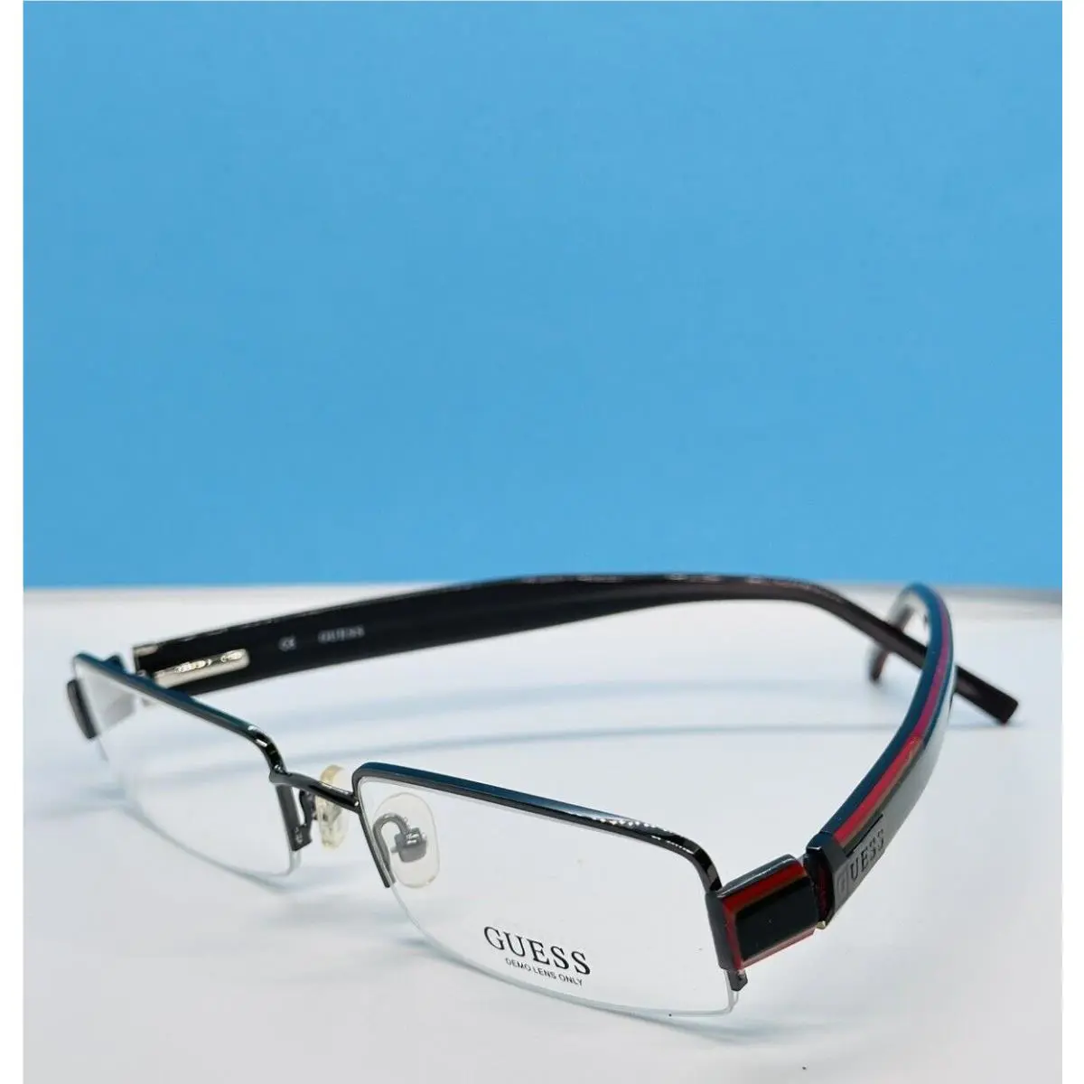 Guess GU1548 Gunmetal Red Black Half-rim 53–8-140 Wrap Eyeglasses Frames