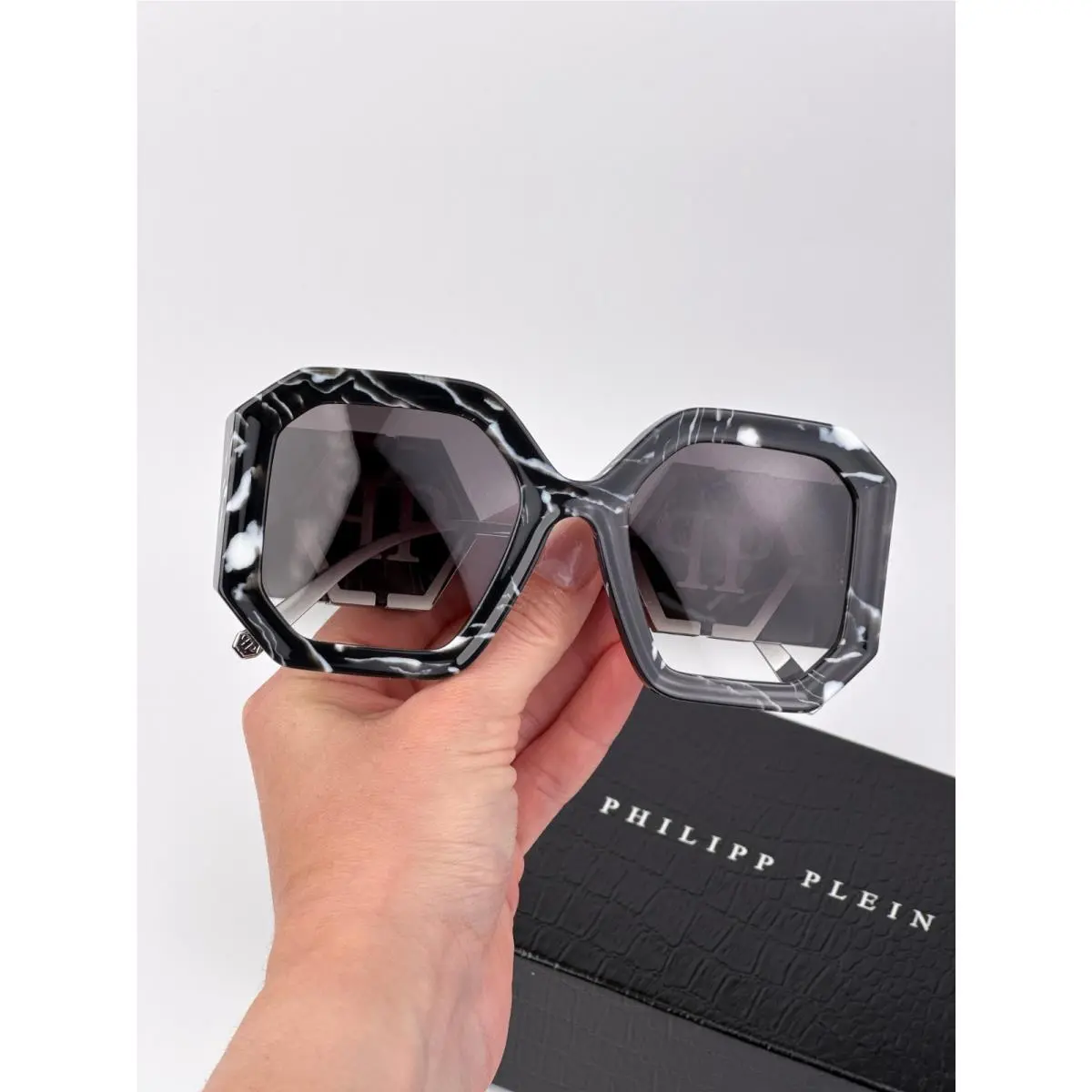 Women Sunglasses Patterned Black Grey Grad Square SPP067 0721 by Philipp Plein