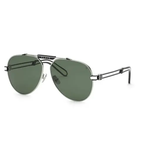 SPP048M ­ 0583 Aviator Silver/green Sunglasses by Philipp Plein