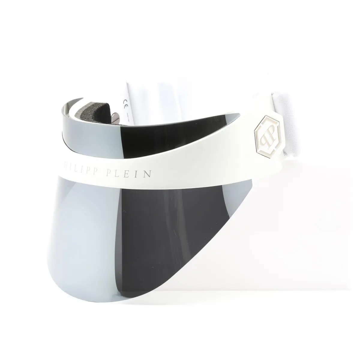 Philipp Plein SPP033S 5WWX Visor Hat Matte White Frame Silver Mirror Lens 99mm