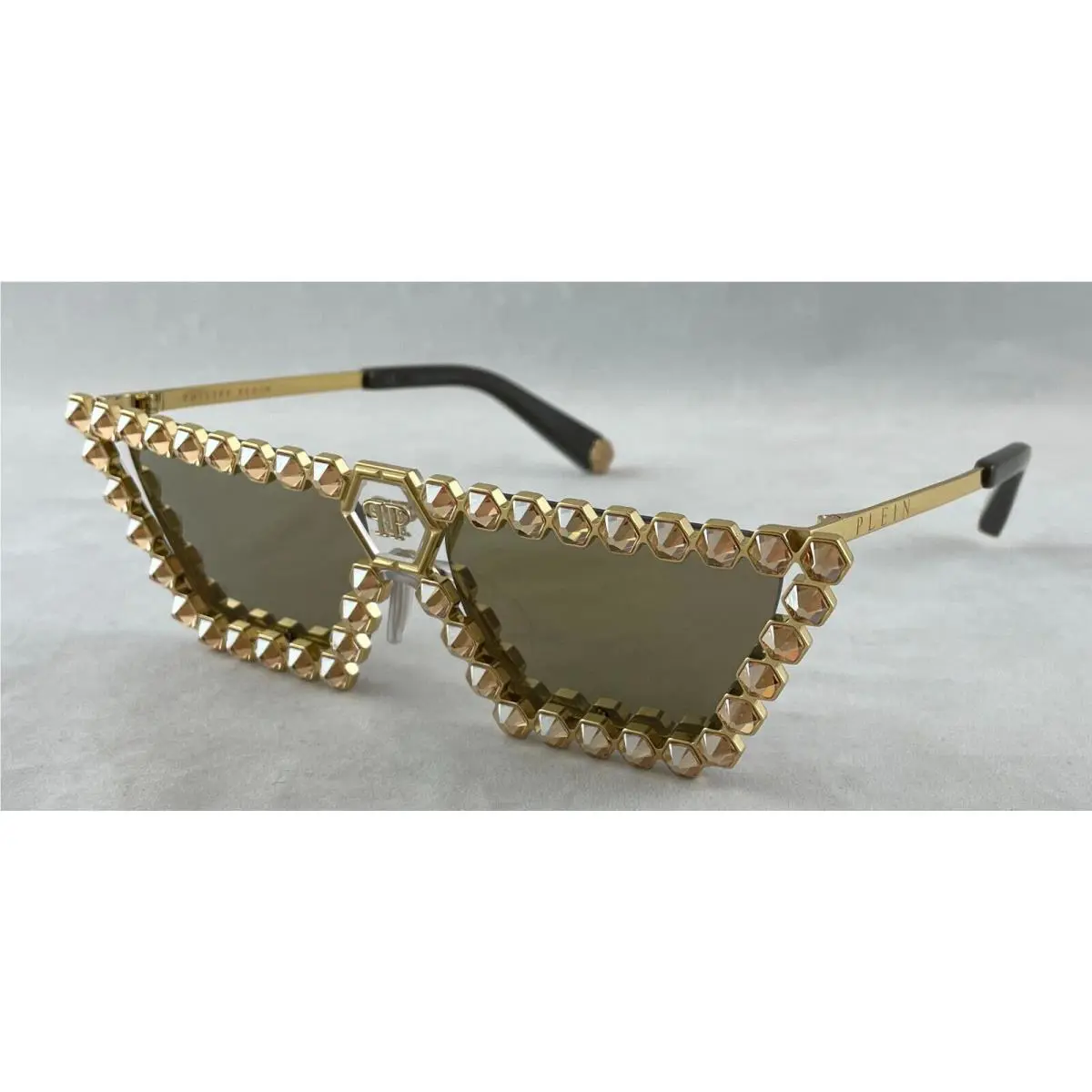 Philipp Plein Crystal Lush Sunglasses Gold with Rhinestones SPP030S 400G 57-16