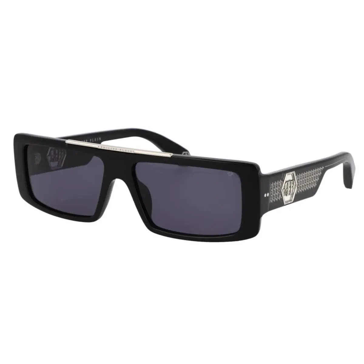 Philipp Plein SPP003V 0700 Sunglasses Shiny Black Frame Smoke Lenses 58mm - Frame: Black, Lens: Gray