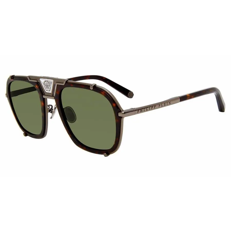 SPP010M 584Y Sunglasses Gunmetal Havana Frame Green Lenses 55mm by Philipp Plein