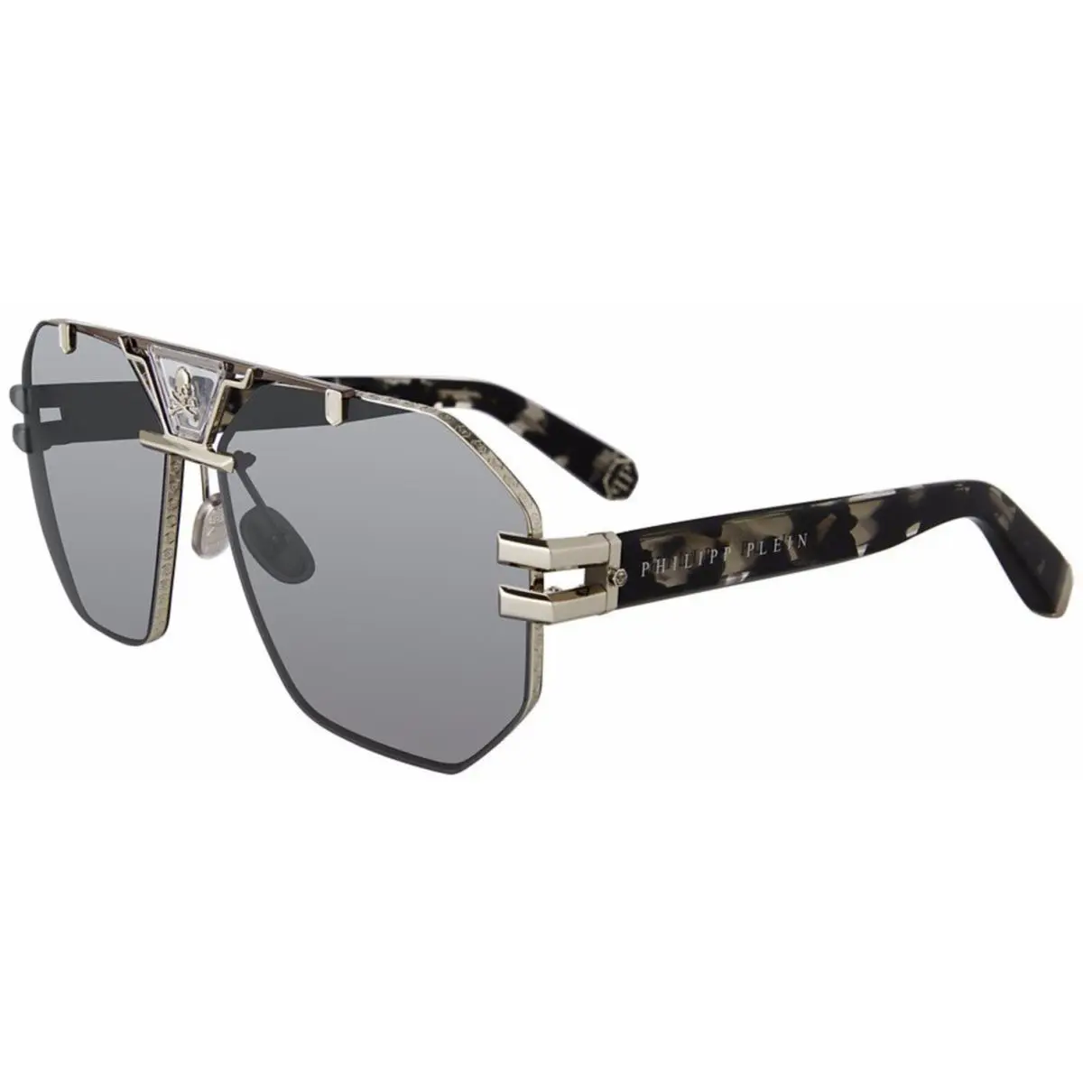Philipp Plein Men Sunglasses Palladium Grey Silver Mirror Pilot SPP077V 523X